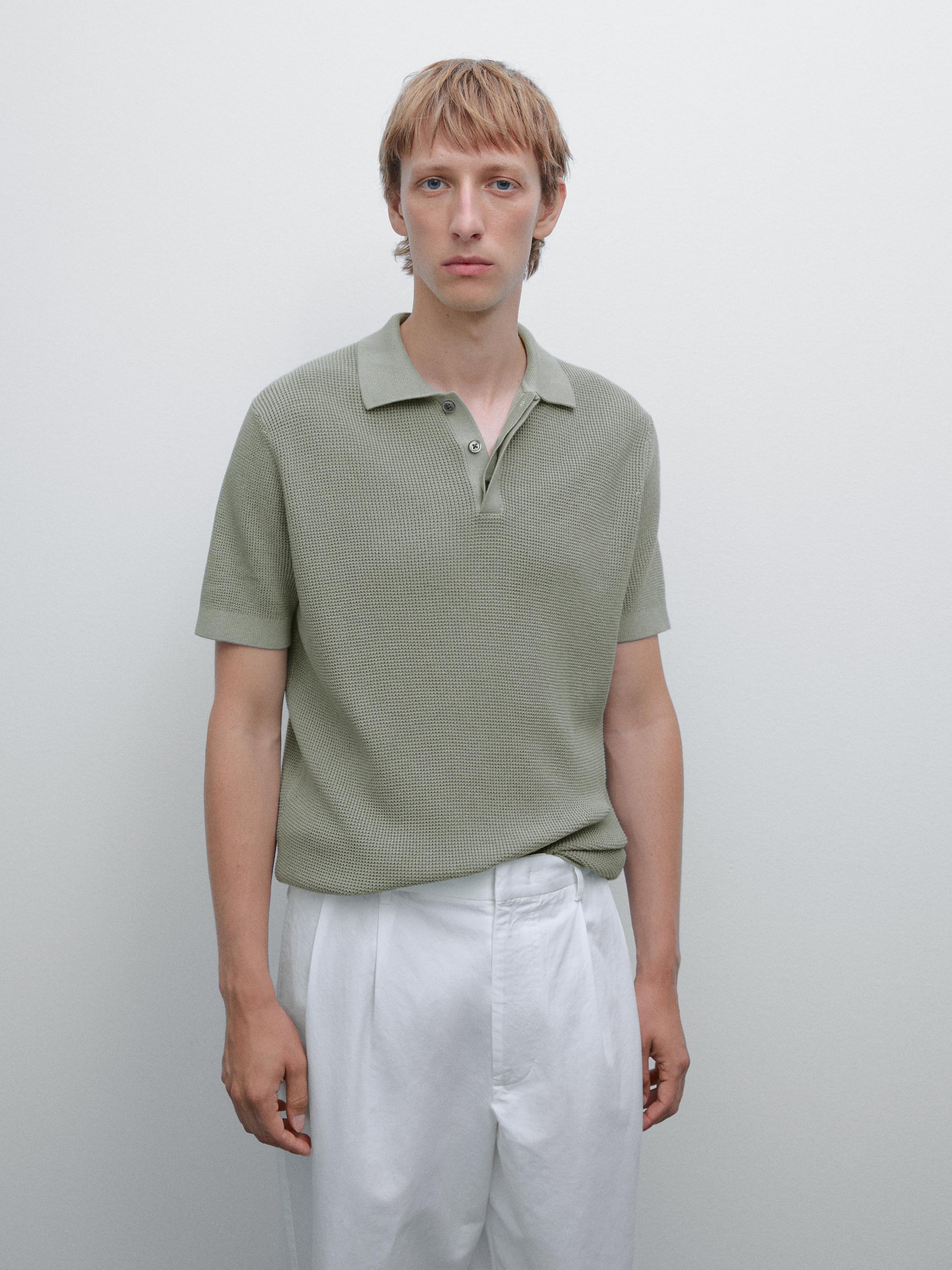 Textured cotton knit polo shirt